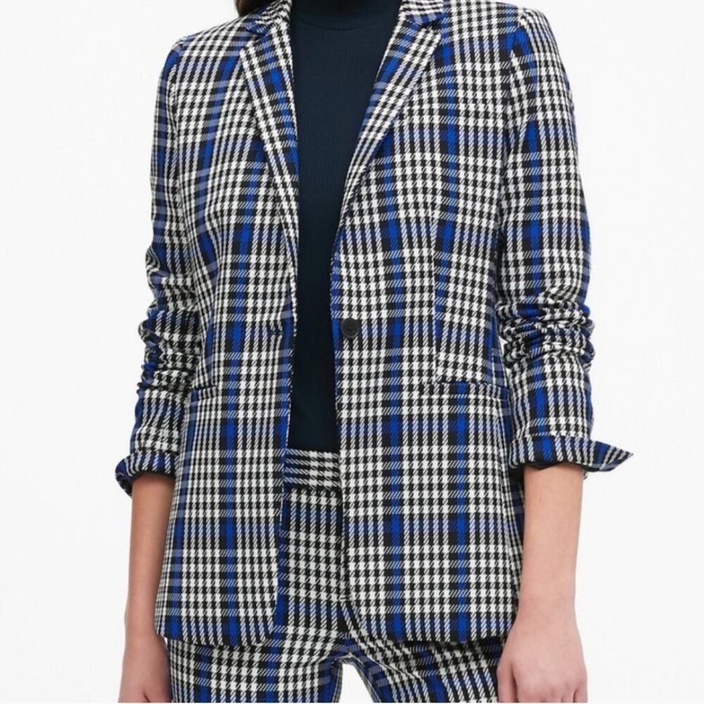 Banana Republic Blazer Jacket Womens 8‎ NEW Long & Lean Plaid Blue Black White